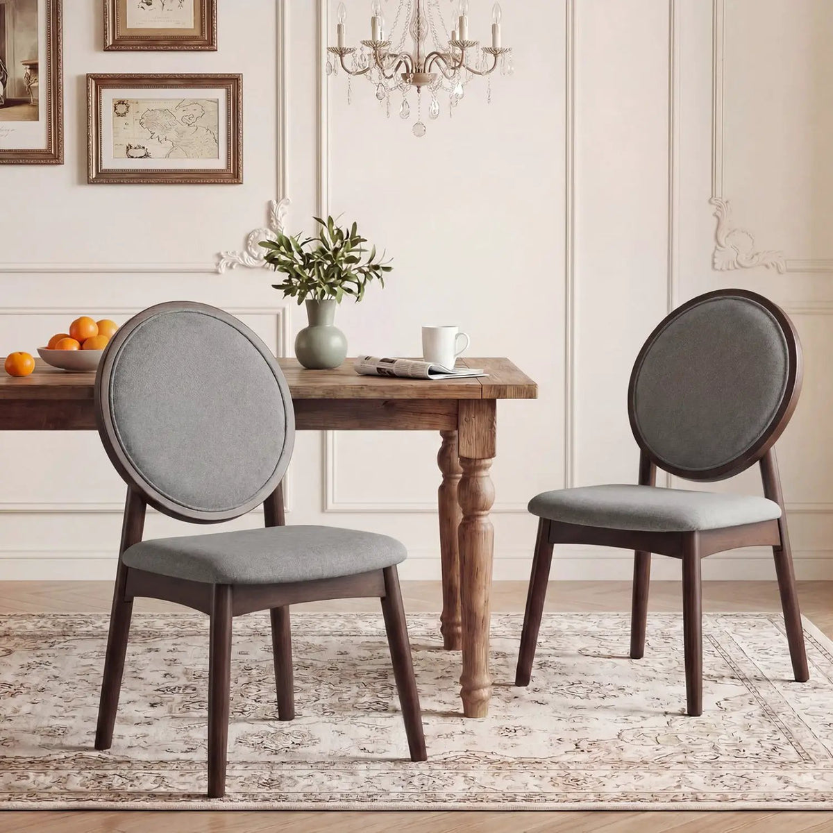Set of 2 Upholstered Linen Fabric Kitchen Side Chairs with Padded Seat by DirectDeals