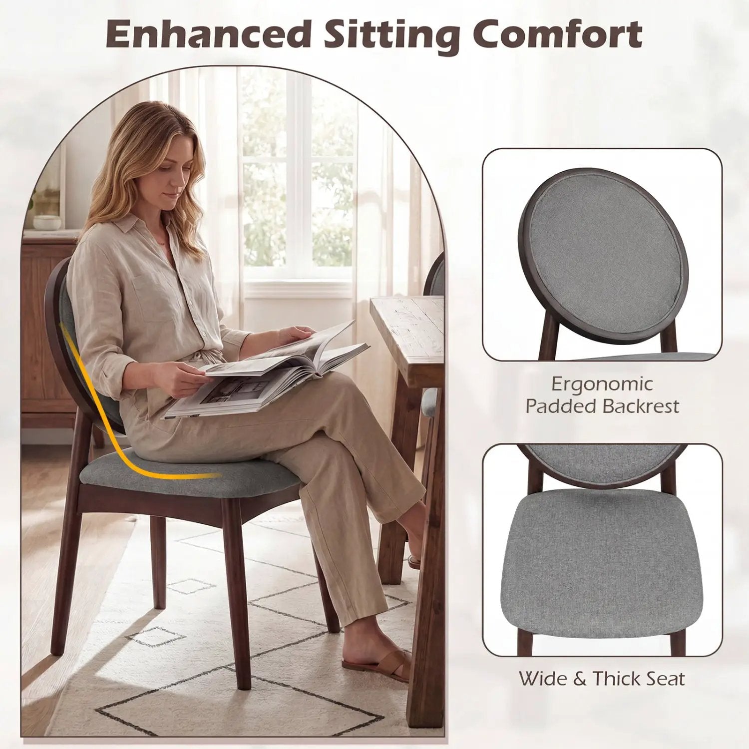 Set of 2 Upholstered Linen Fabric Kitchen Side Chairs with Padded Seat by DirectDeals