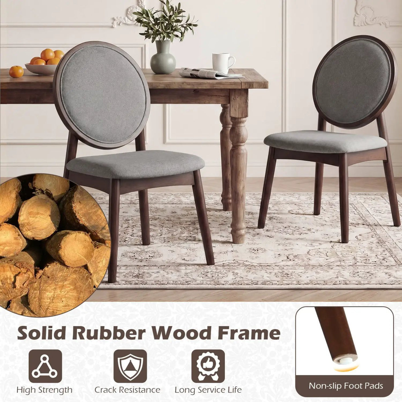 Set of 2 Upholstered Linen Fabric Kitchen Side Chairs with Padded Seat by DirectDeals