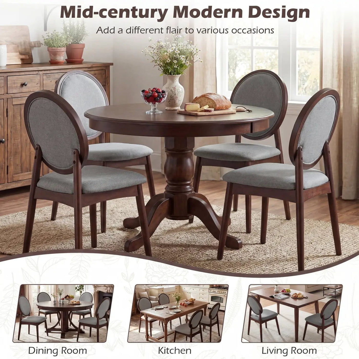 Set of 2 Upholstered Linen Fabric Kitchen Side Chairs with Padded Seat by DirectDeals