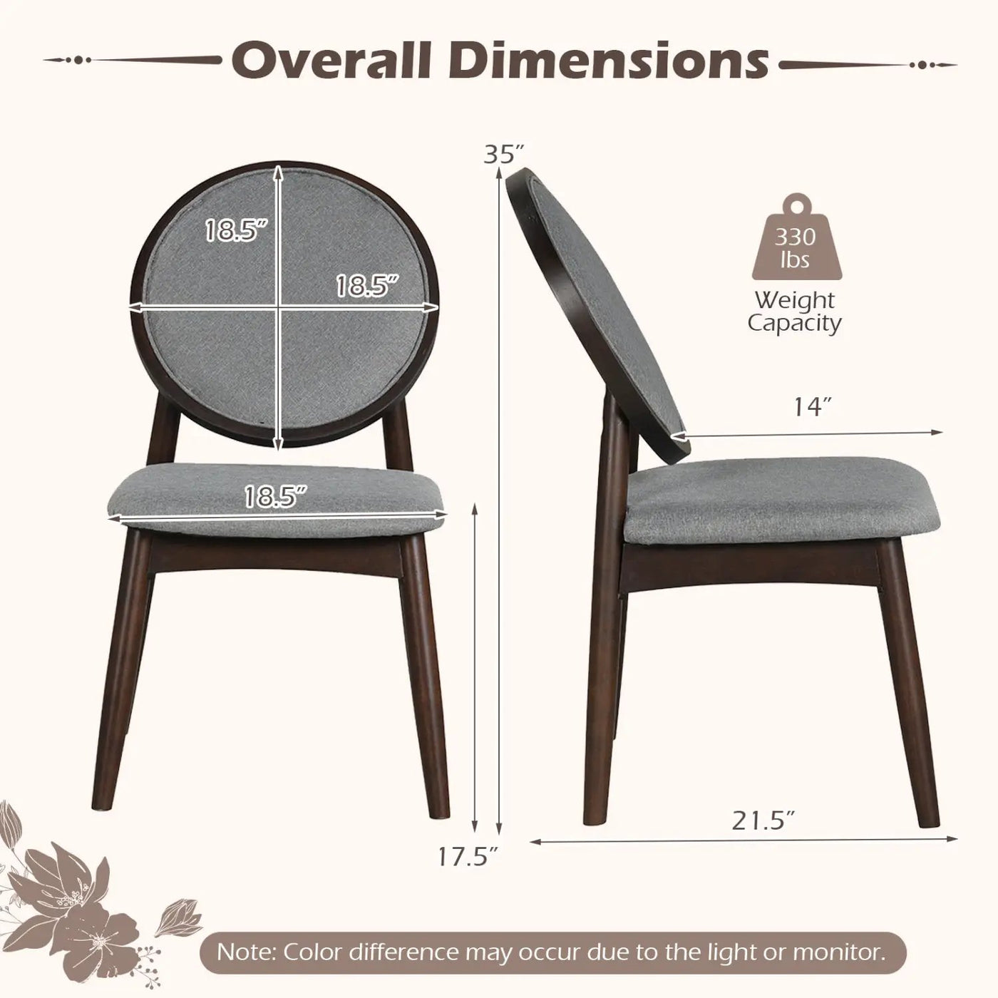 Set of 2 Upholstered Linen Fabric Kitchen Side Chairs with Padded Seat by DirectDeals