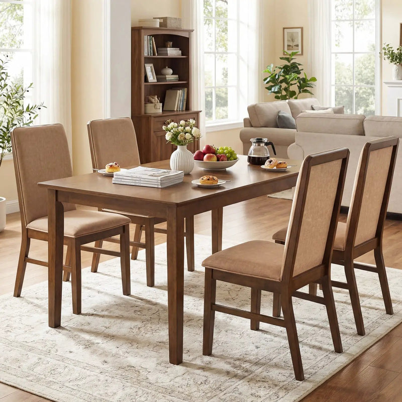 Set of 2 Upholstered Dining Chairs with Solid Rubber Wood Legs by DirectDeals