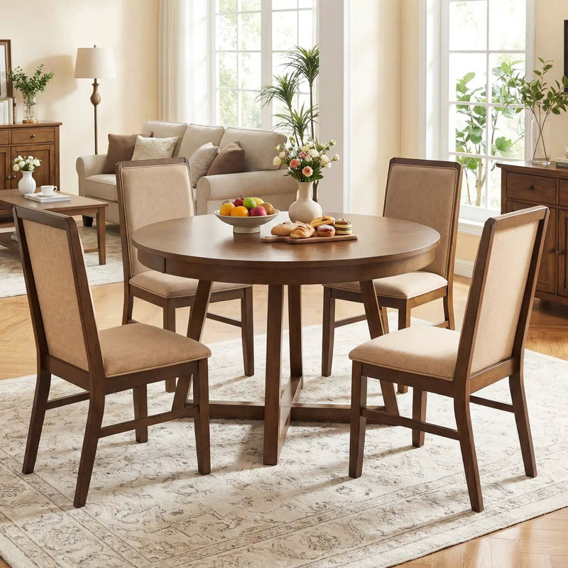 Set of 2 Upholstered Dining Chairs with Solid Rubber Wood Legs by DirectDeals
