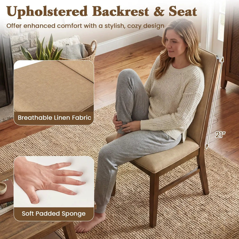 Set of 2 Upholstered Dining Chairs with Solid Rubber Wood Legs by DirectDeals