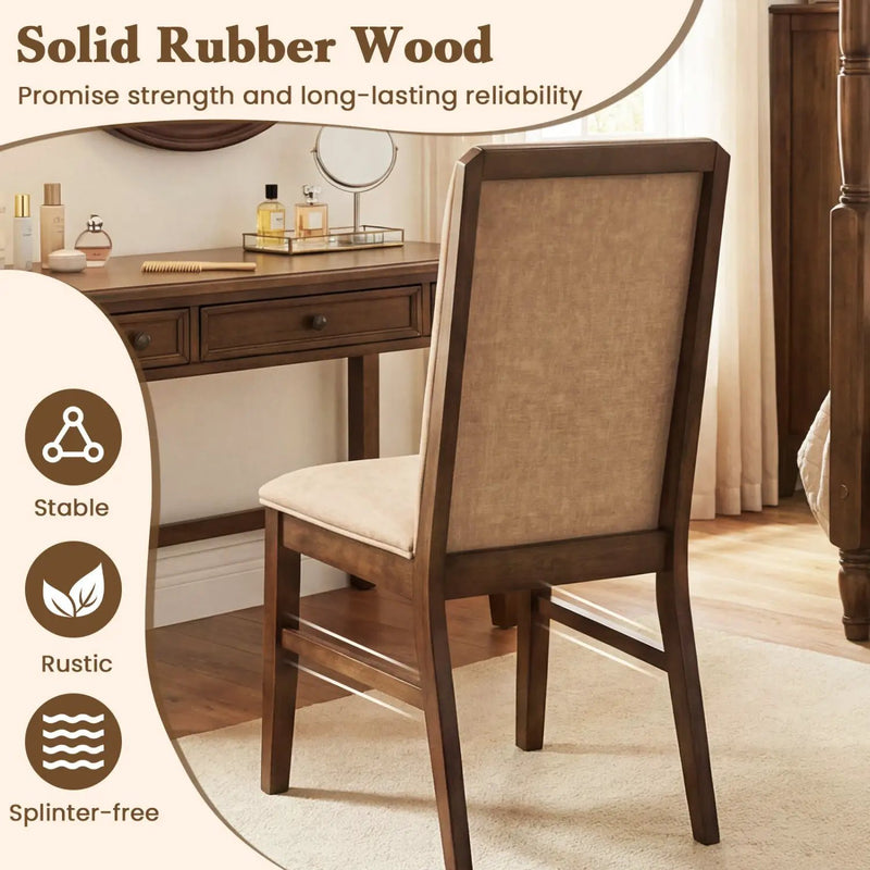 Set of 2 Upholstered Dining Chairs with Solid Rubber Wood Legs by DirectDeals