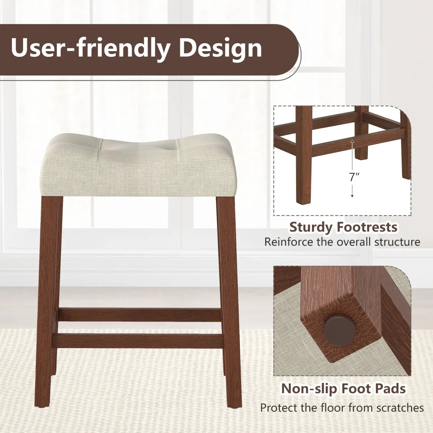 Set of 2 Upholstered Counter Height Bar Stool with Curved Saddle-Seat by DirectDeals