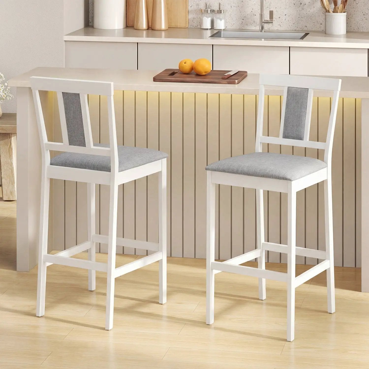Set of 2 Upholstered Barstool 29.5 Inch Bar Height with Solid Rubber Wood Frame by DirectDeals