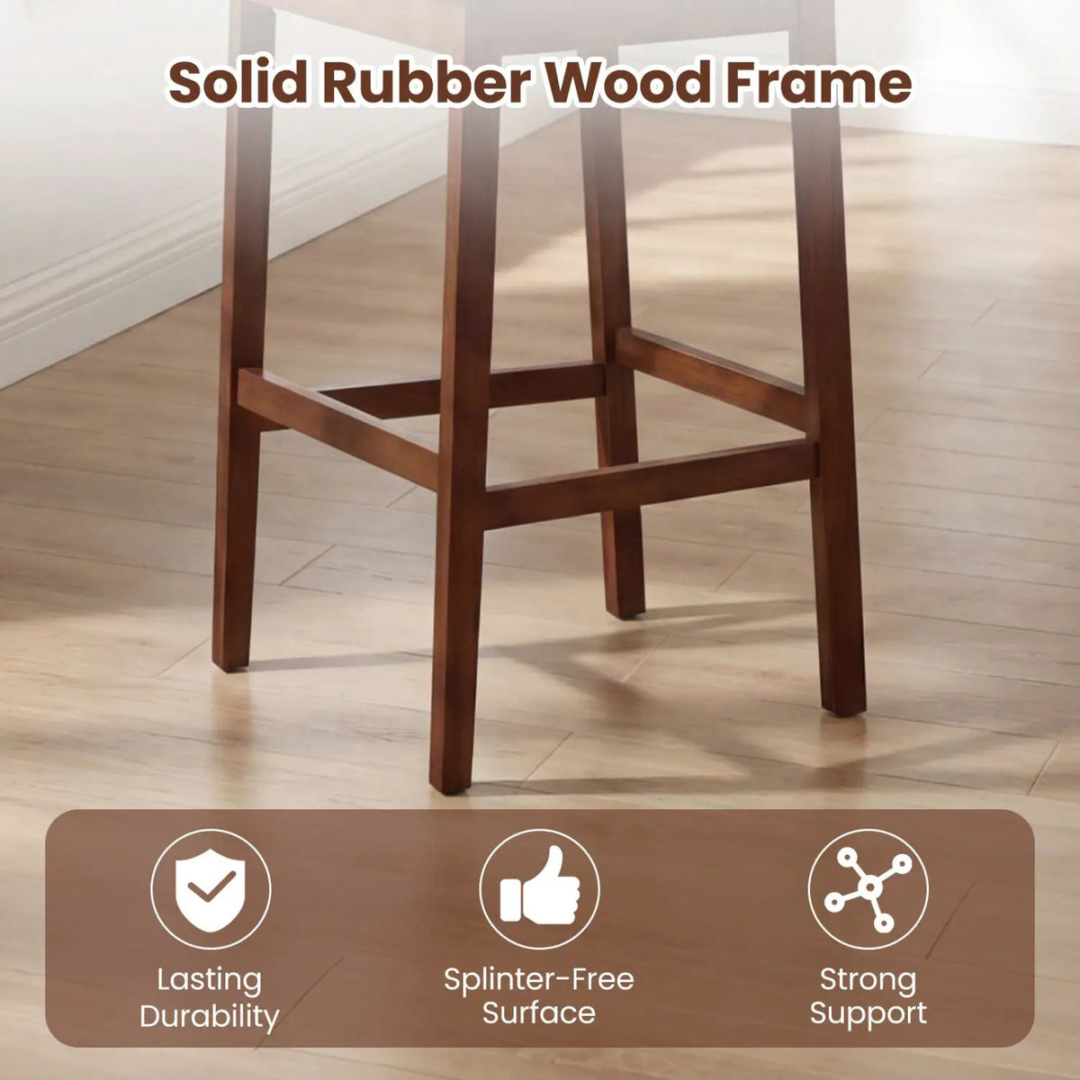 Set of 2 Upholstered Barstool 29.5 Inch Bar Height with Solid Rubber Wood Frame by DirectDeals