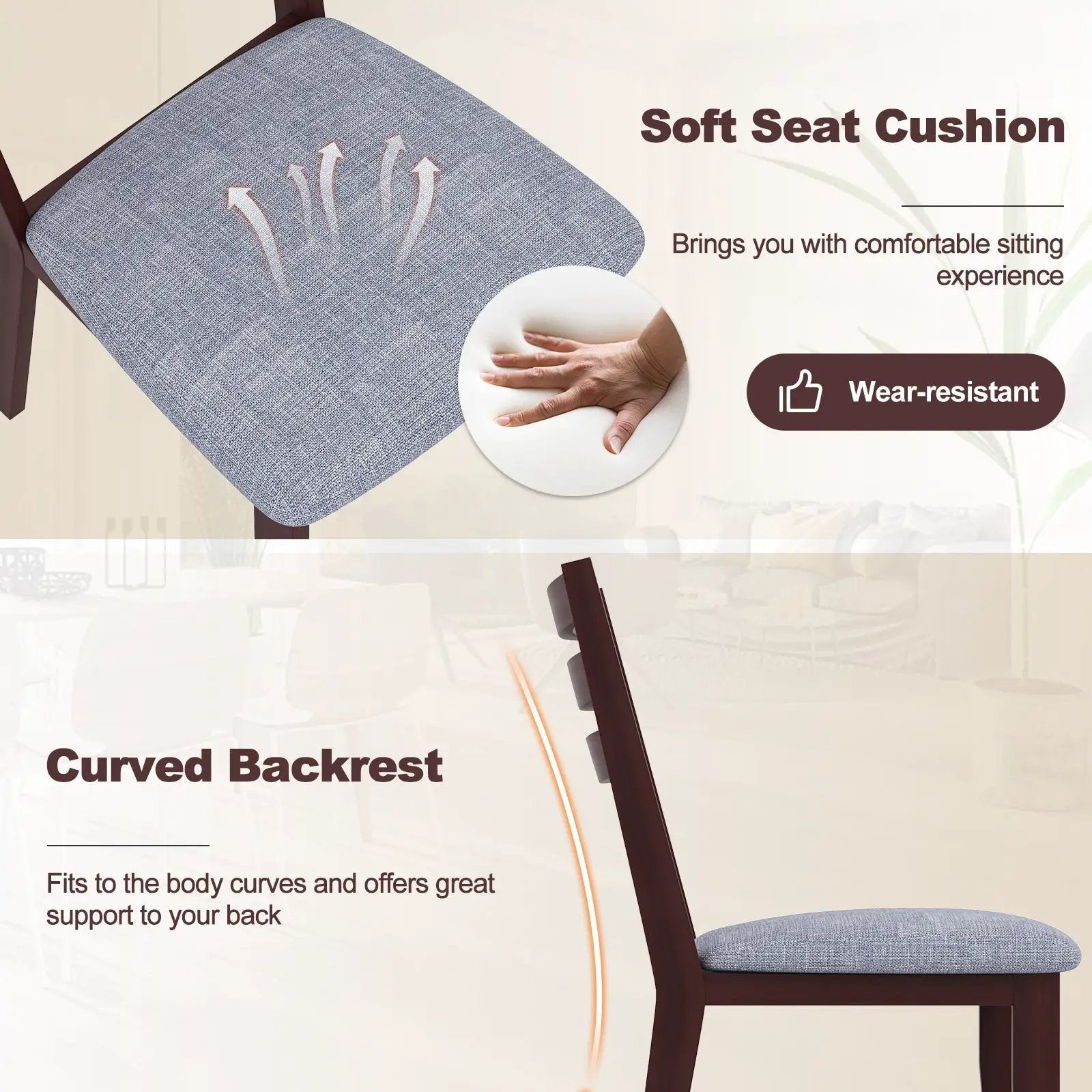 Set of 2 Upholstered Armless Kitchen Chair with Solid Rubber Wood Frame by DirectDeals