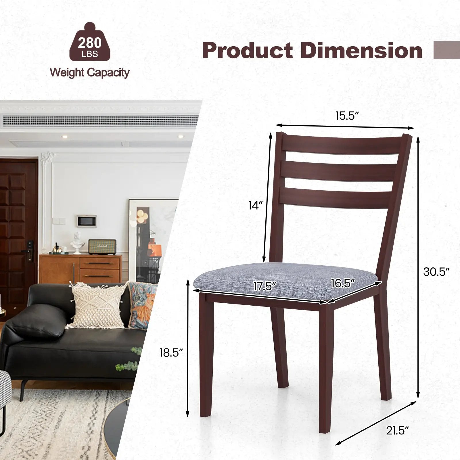 Set of 2 Upholstered Armless Kitchen Chair with Solid Rubber Wood Frame by DirectDeals