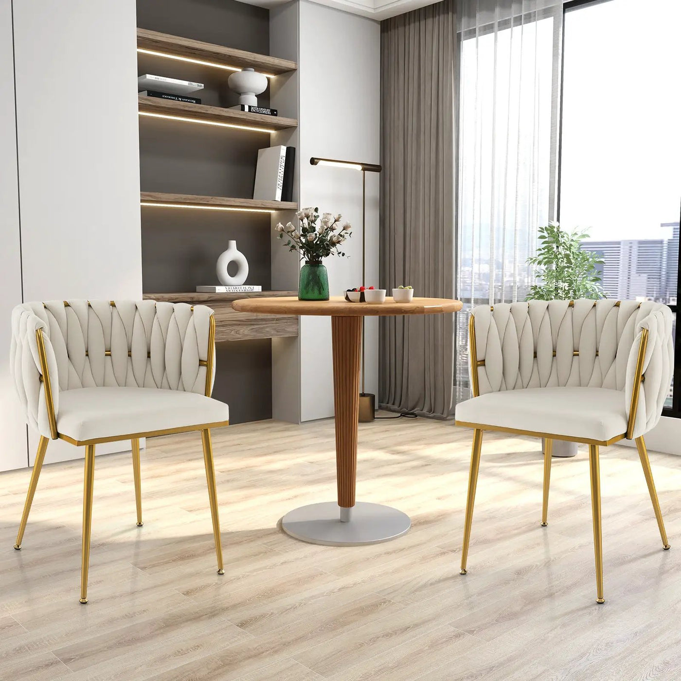 Set of 2 Upholstered Dining Chair w/ Curved Backrest and Metal Tubes by DirectDeals