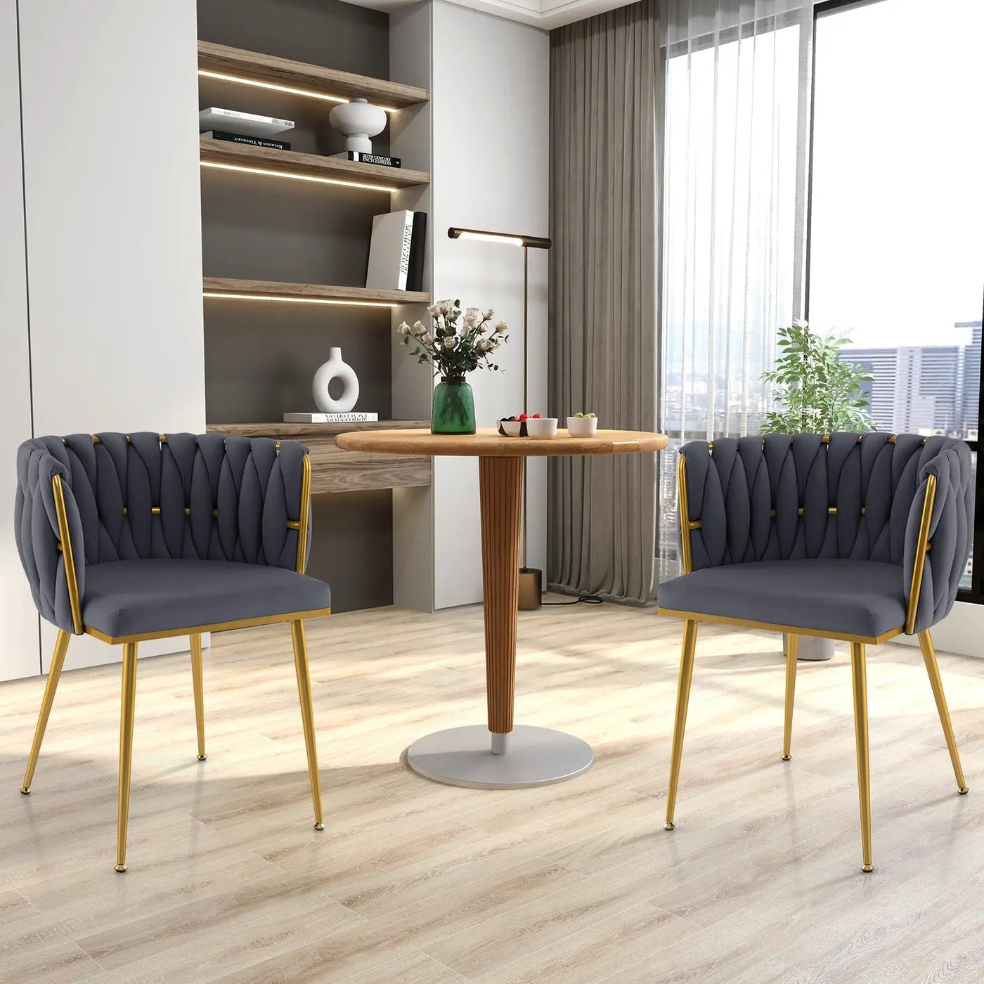 Set of 2 Upholstered Dining Chair w/ Curved Backrest and Metal Tubes by DirectDeals