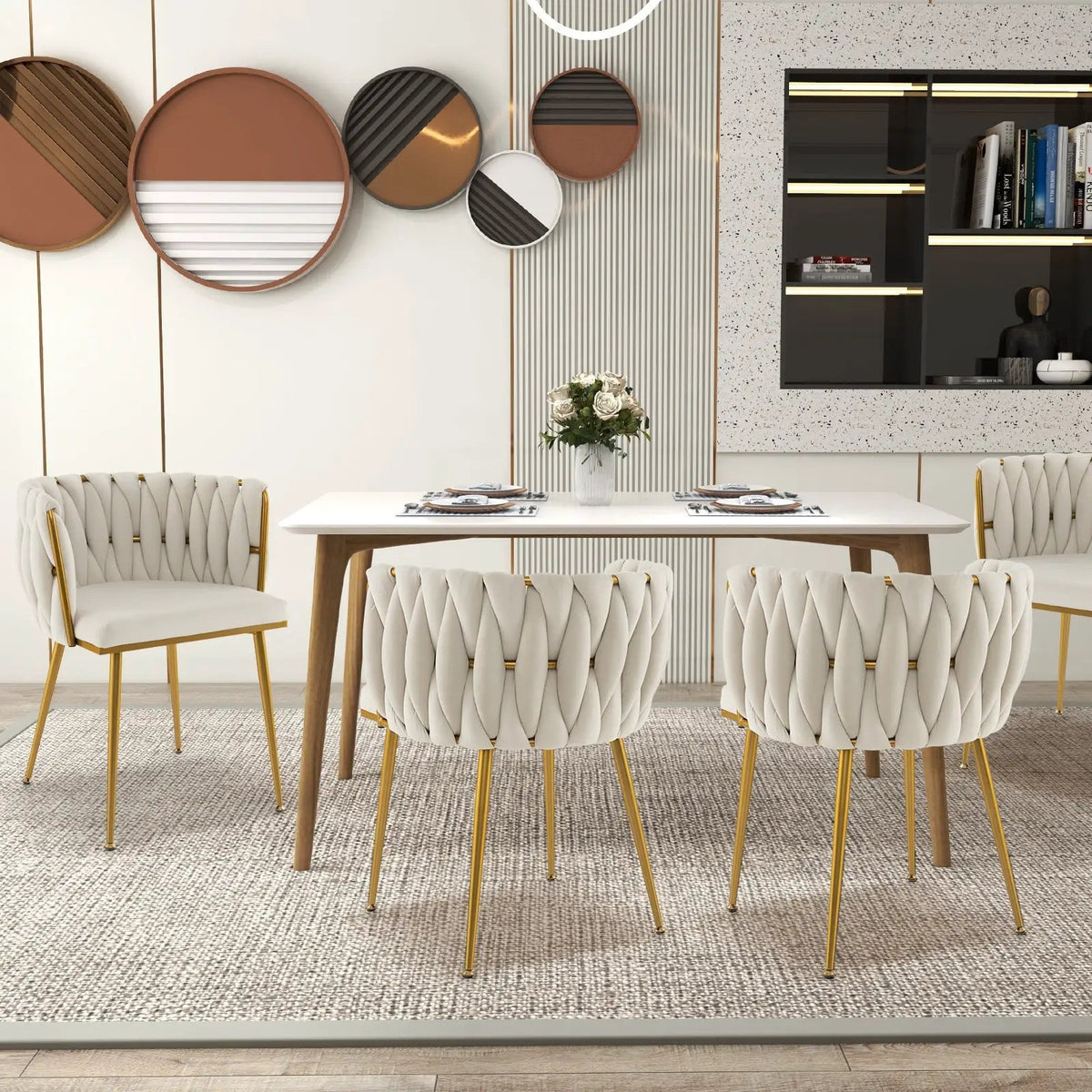 Set of 2 Upholstered Dining Chair w/ Curved Backrest and Metal Tubes by DirectDeals