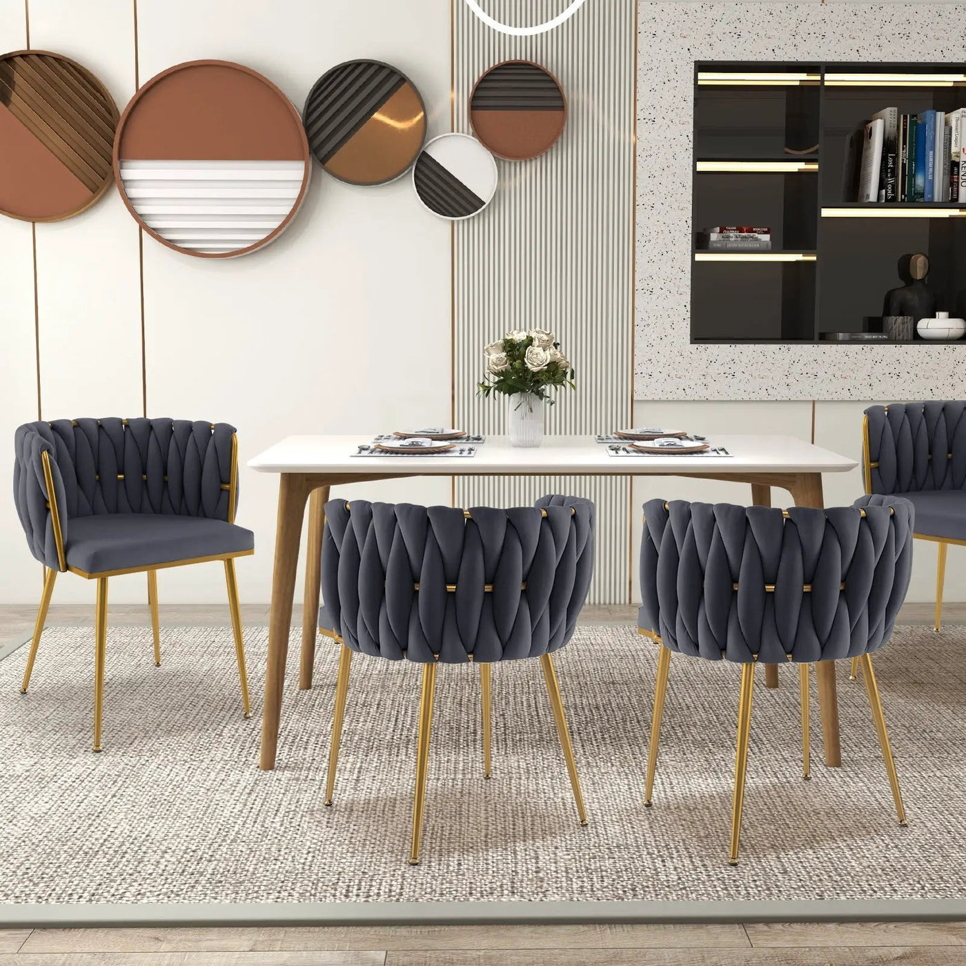 Set of 2 Upholstered Dining Chair w/ Curved Backrest and Metal Tubes by DirectDeals