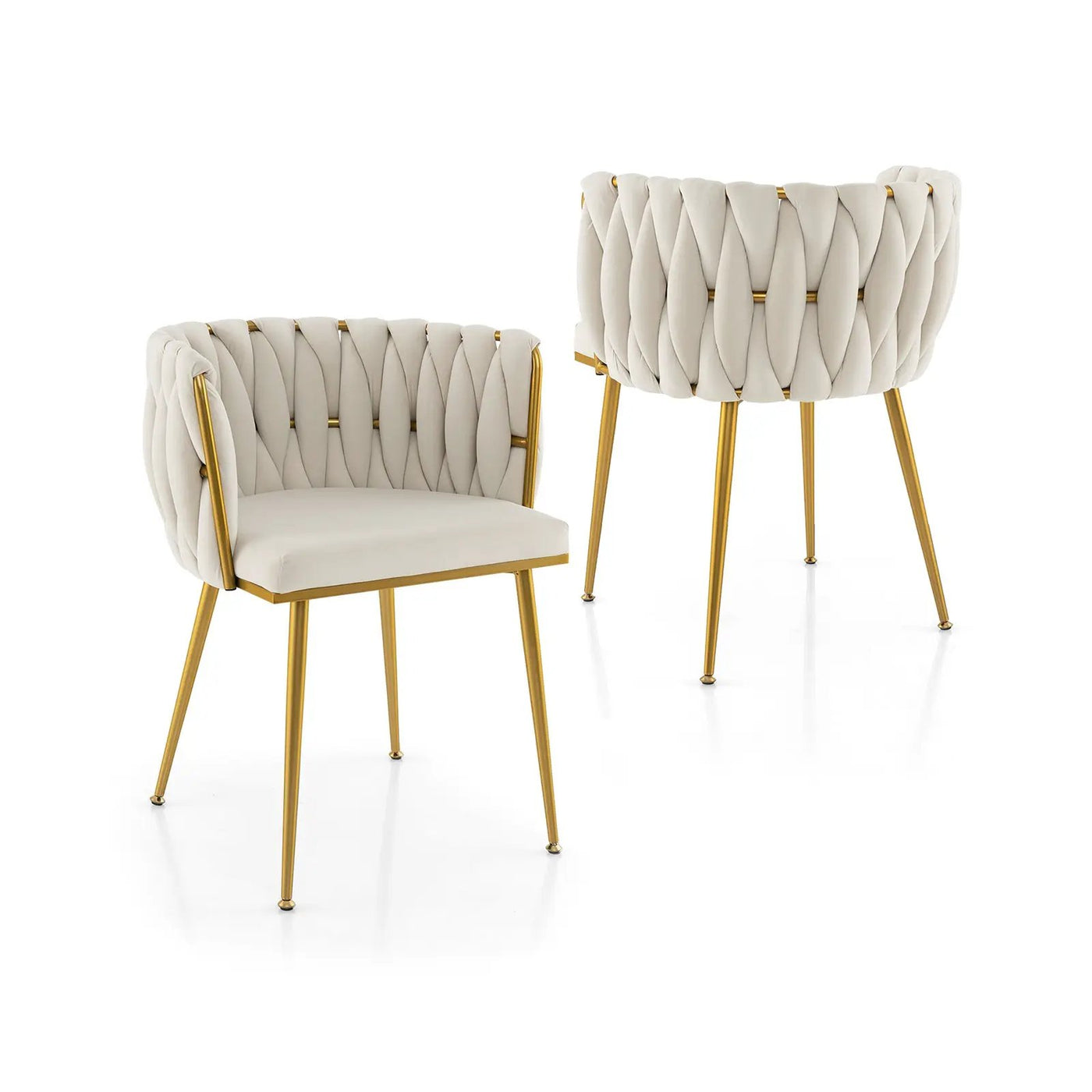 Set of 2 Upholstered Dining Chair w/ Curved Backrest and Metal Tubes by DirectDeals