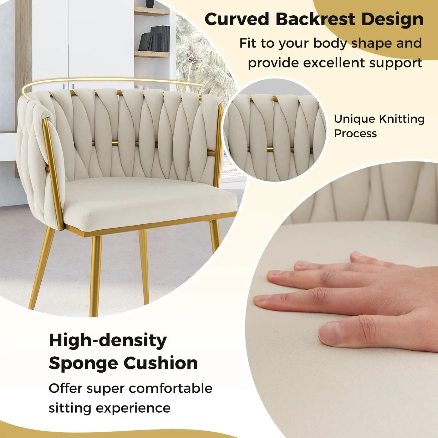 Set of 2 Upholstered Dining Chair w/ Curved Backrest and Metal Tubes by DirectDeals