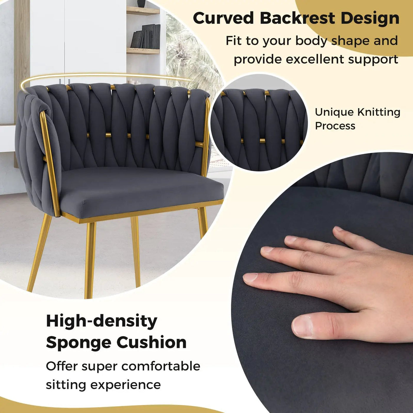 Set of 2 Upholstered Dining Chair w/ Curved Backrest and Metal Tubes by DirectDeals