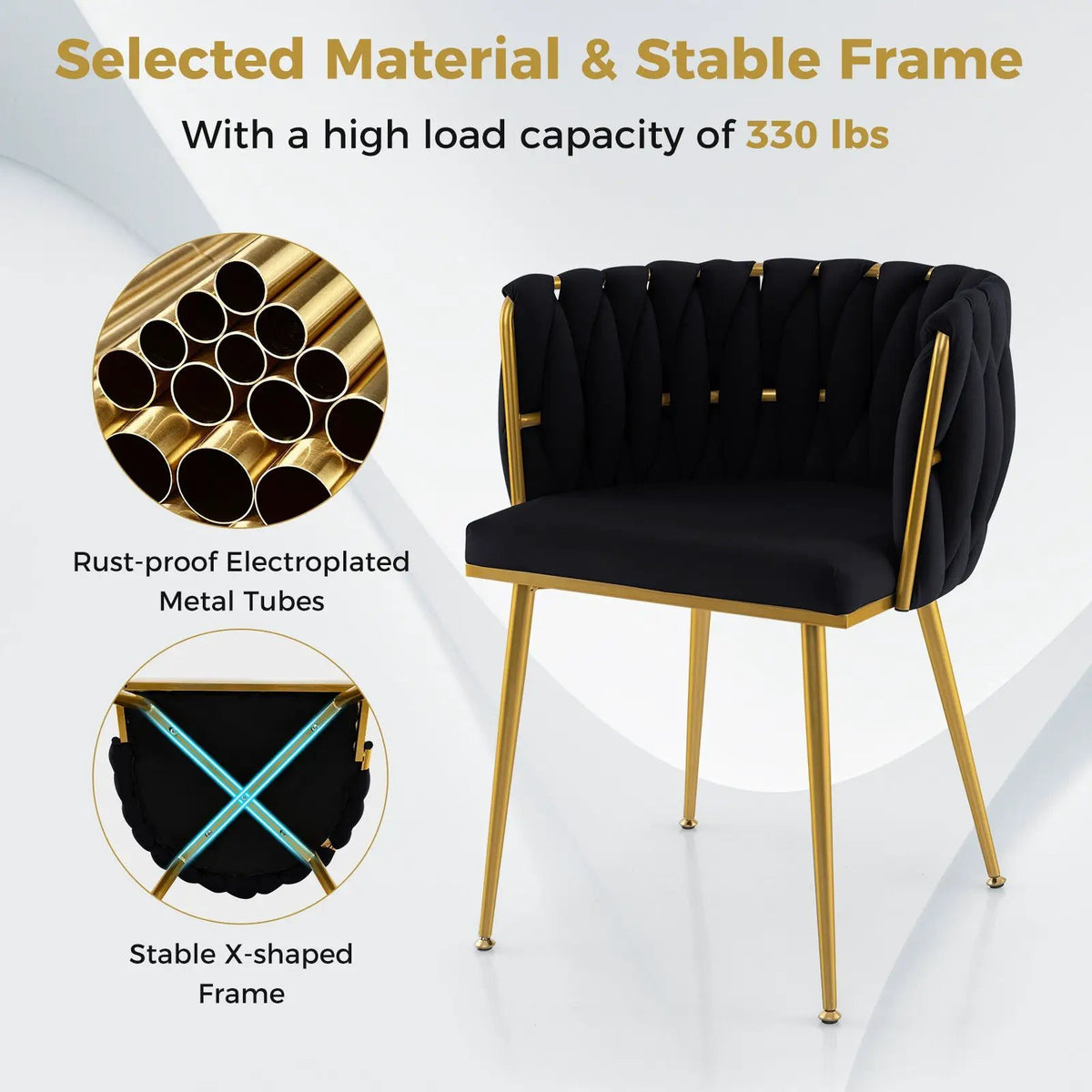 Set of 2 Upholstered Dining Chair w/ Curved Backrest and Metal Tubes by DirectDeals