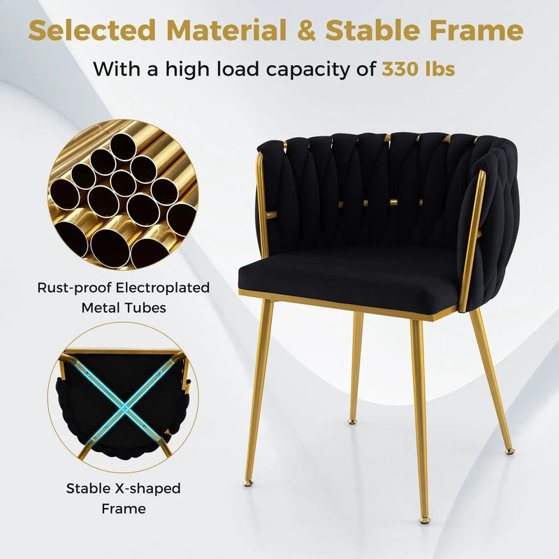 Set of 2 Upholstered Dining Chair w/ Curved Backrest and Metal Tubes by DirectDeals