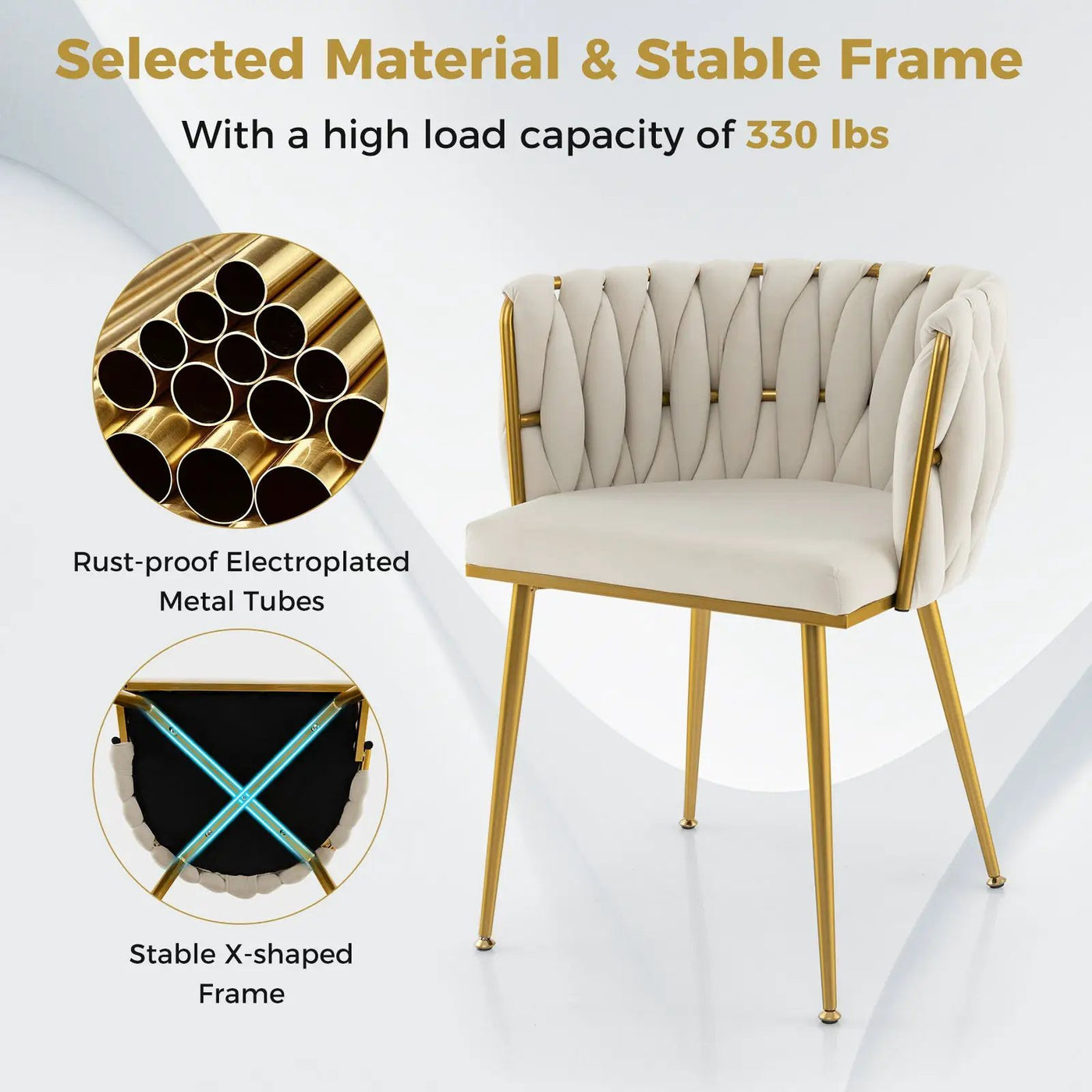 Set of 2 Upholstered Dining Chair w/ Curved Backrest and Metal Tubes by DirectDeals