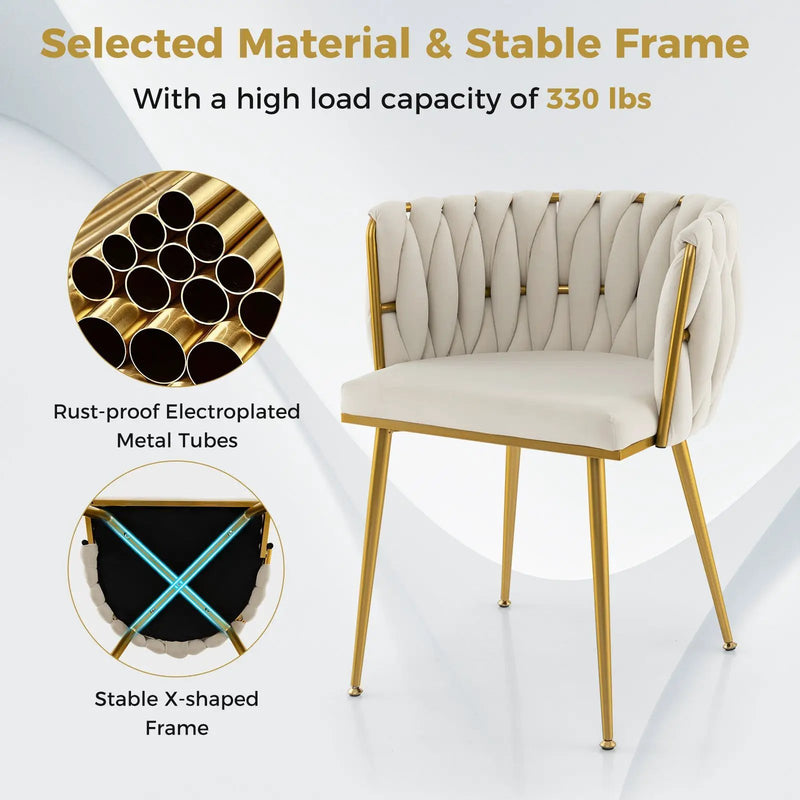Set of 2 Upholstered Dining Chair w/ Curved Backrest and Metal Tubes by DirectDeals