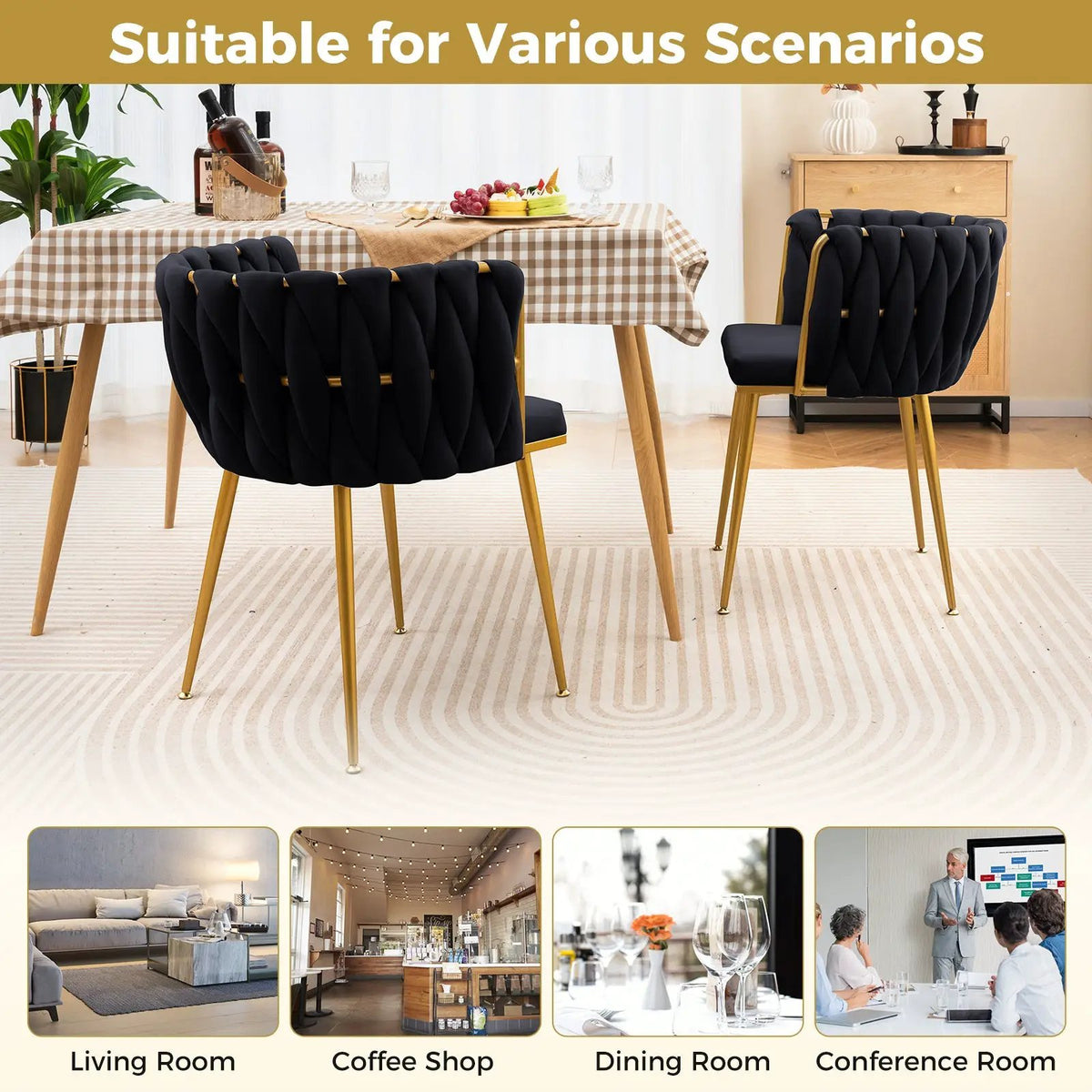 Set of 2 Upholstered Dining Chair w/ Curved Backrest and Metal Tubes by DirectDeals