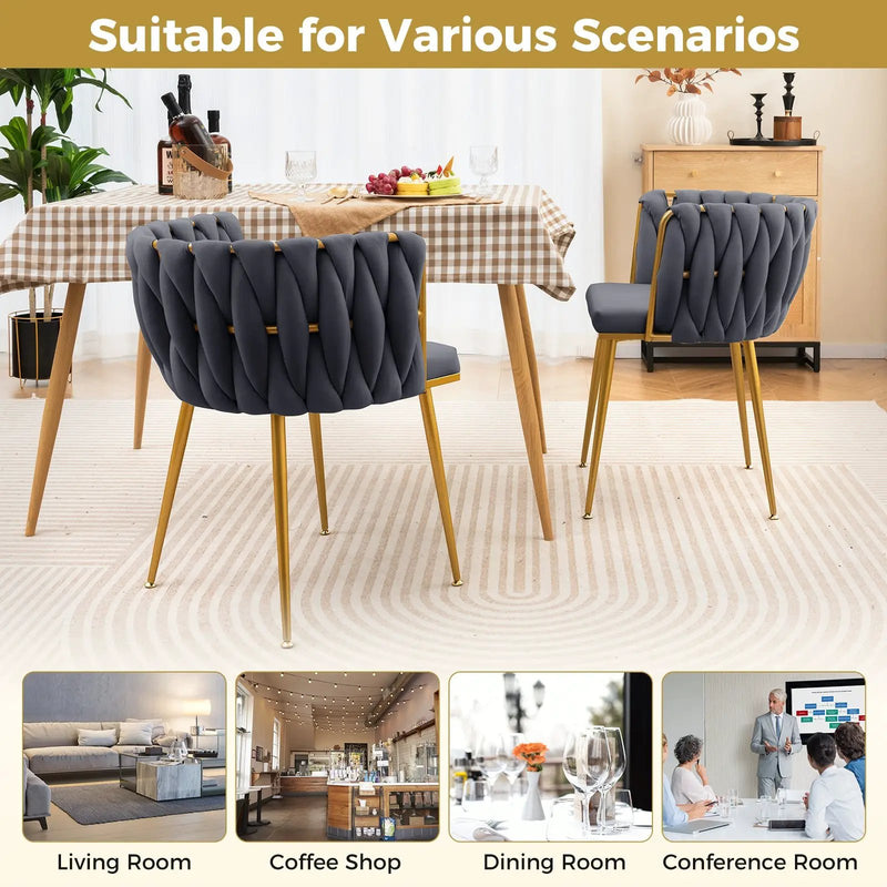 Set of 2 Upholstered Dining Chair w/ Curved Backrest and Metal Tubes by DirectDeals