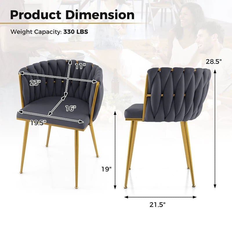 Set of 2 Upholstered Dining Chair w/ Curved Backrest and Metal Tubes by DirectDeals