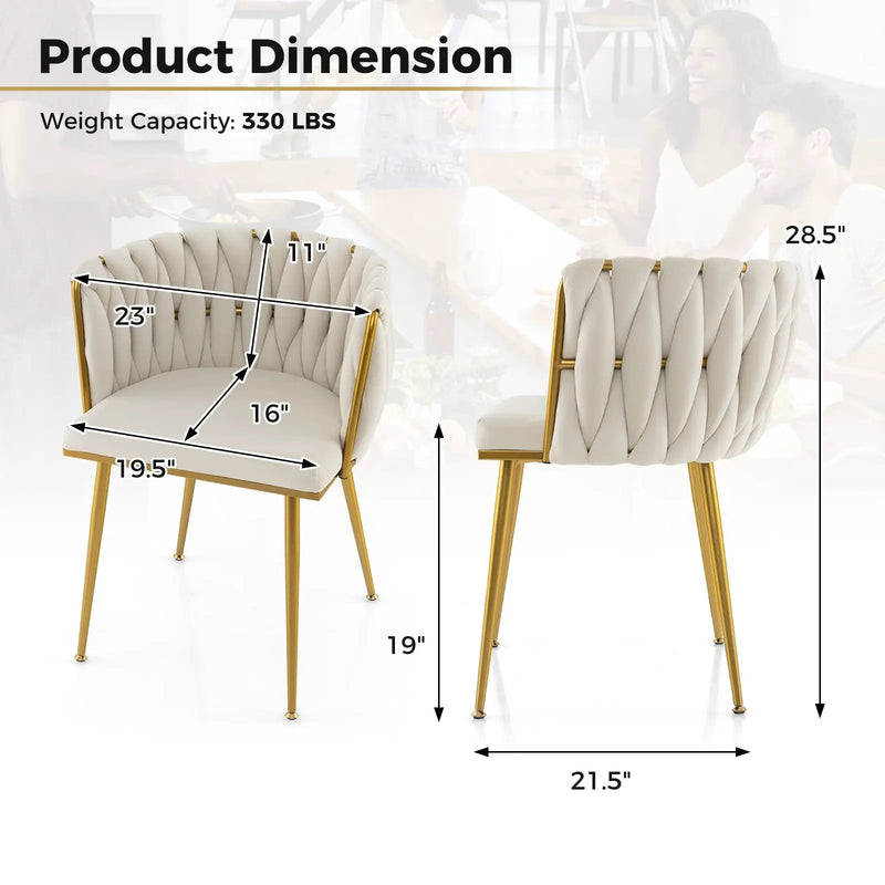 Set of 2 Upholstered Dining Chair w/ Curved Backrest and Metal Tubes by DirectDeals