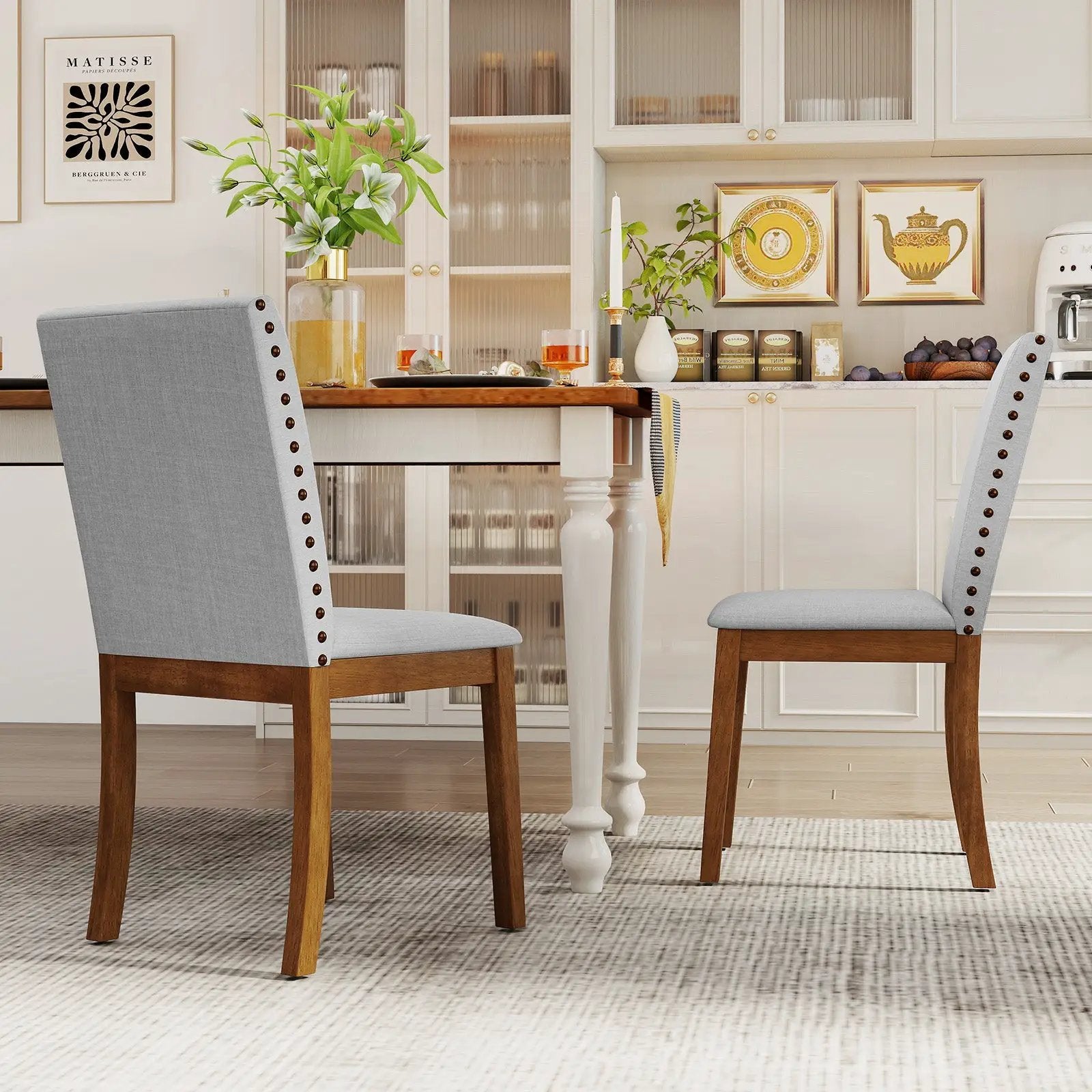 Set of 2 Upholstered Dining Chairs with Padded Seat for Living Room-Walnut by DirectDeals