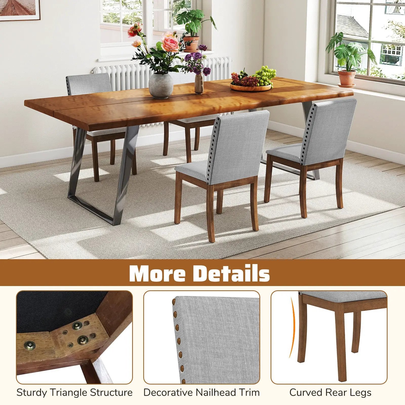 Set of 2 Upholstered Dining Chairs with Padded Seat for Living Room-Walnut by DirectDeals
