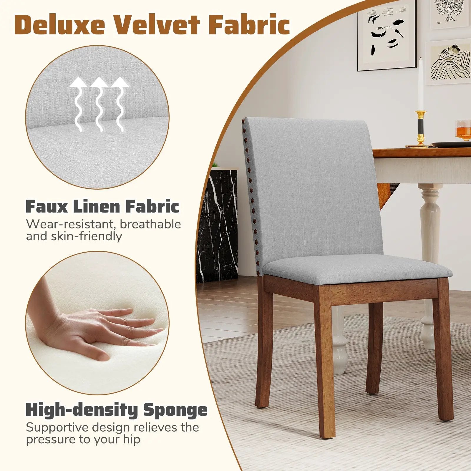 Set of 2 Upholstered Dining Chairs with Padded Seat for Living Room-Walnut by DirectDeals