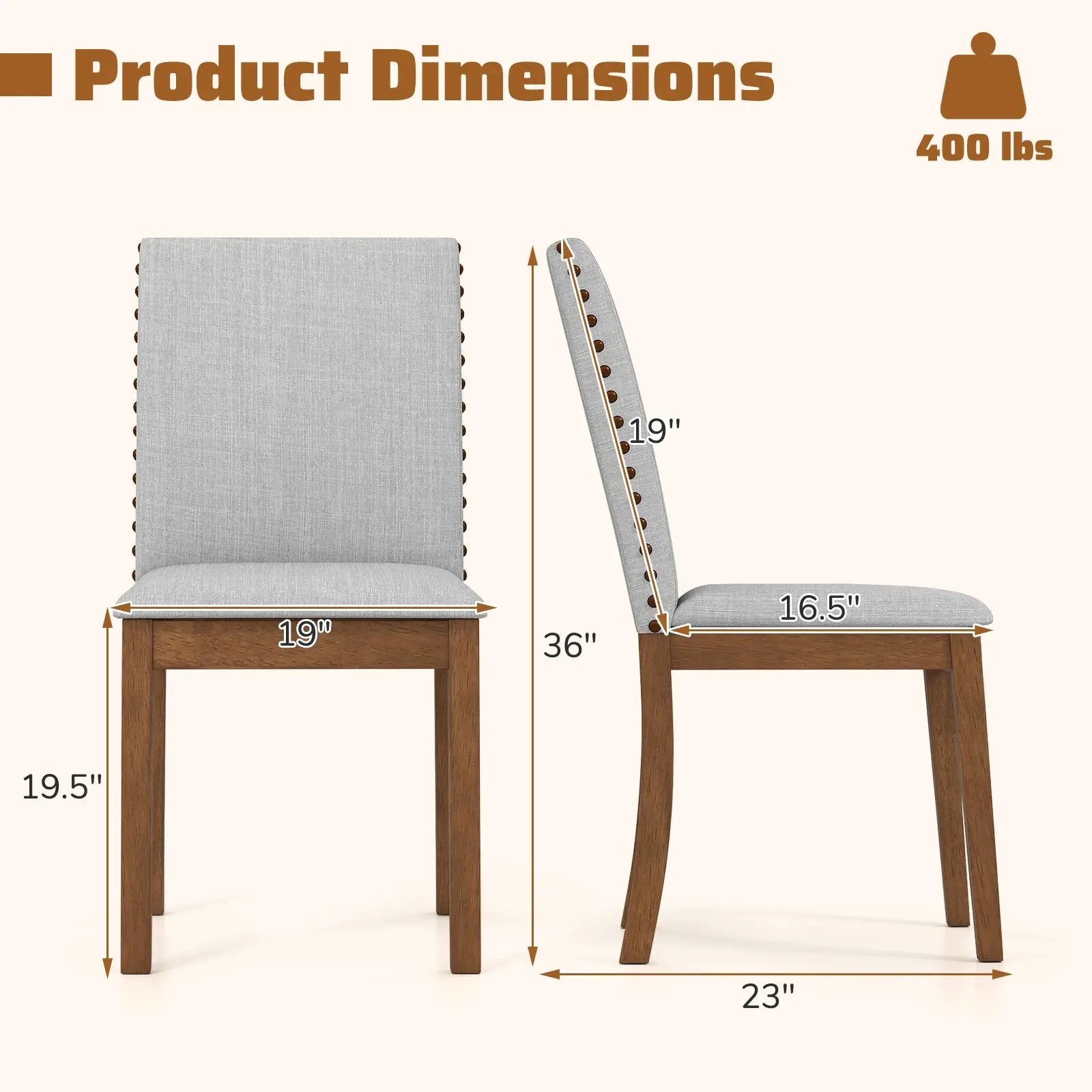 Set of 2 Upholstered Dining Chairs with Padded Seat for Living Room-Walnut by DirectDeals