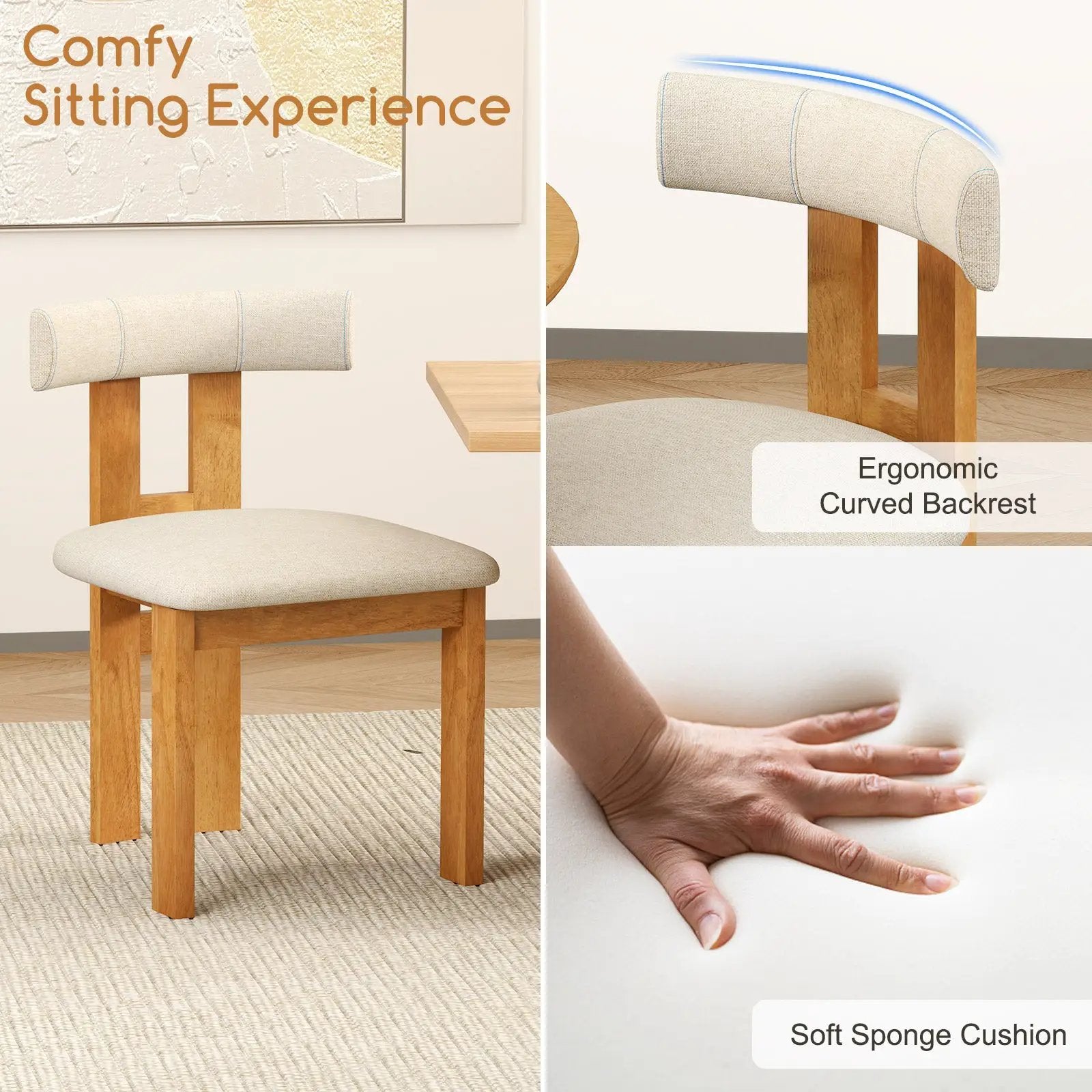 Dining Chair Set of 2 Upholstered Kitchen Chair with Padded Seat-Natural by DirectDeals