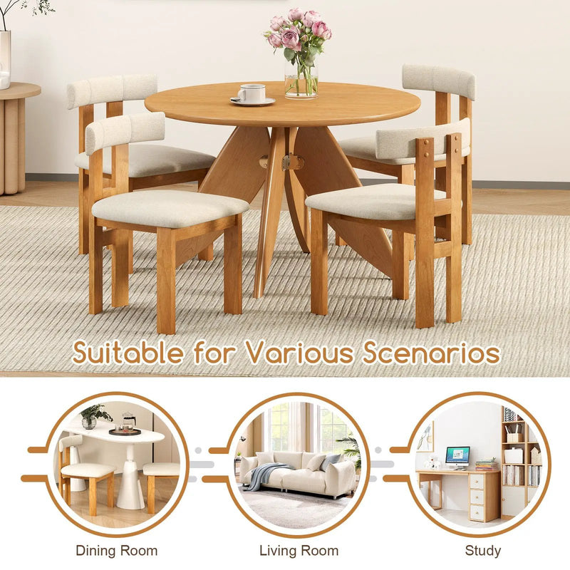 Dining Chair Set of 2 Upholstered Kitchen Chair with Padded Seat-Natural by DirectDeals