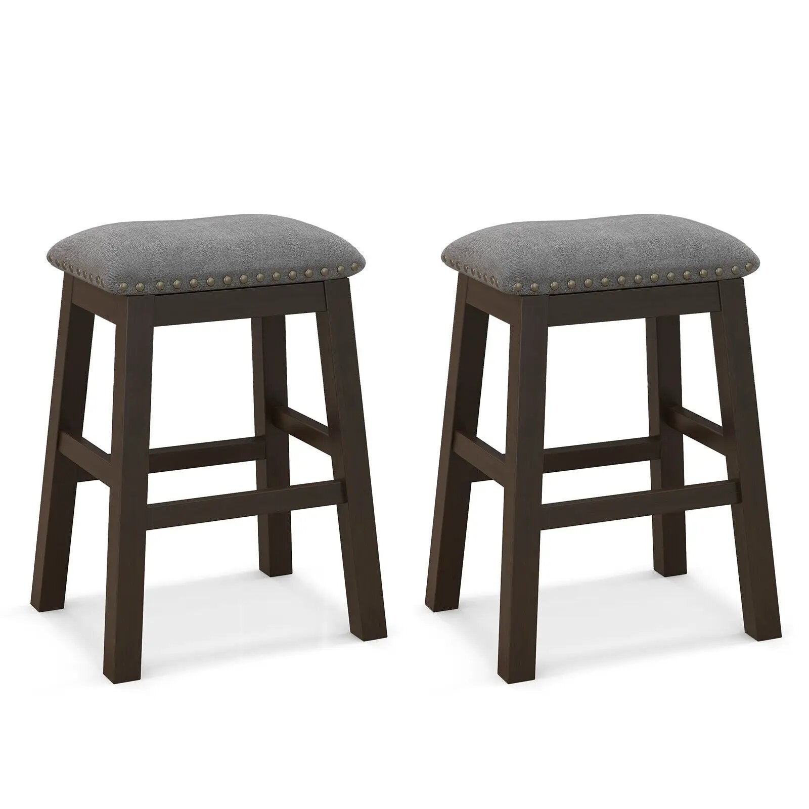 2 Piece 24.5 Inch Counter Height Bar Stool Set with Padded Seat-Gray by DirectDeals