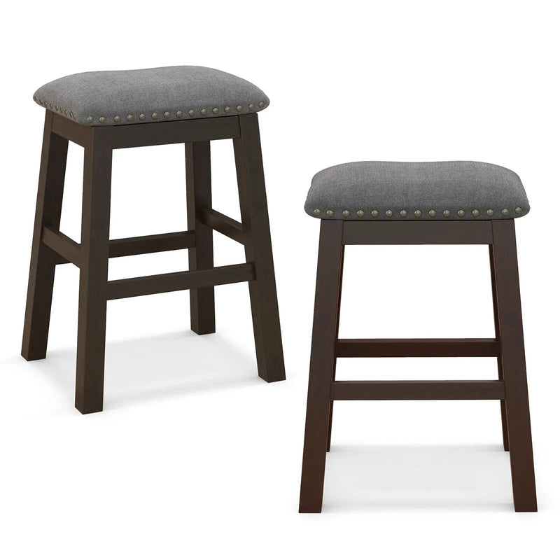 2 Piece 24.5 Inch Counter Height Bar Stool Set with Padded Seat-Gray by DirectDeals