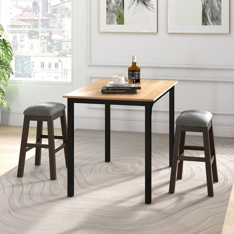 2 Piece 24.5 Inch Counter Height Bar Stool Set with Padded Seat-Gray by DirectDeals