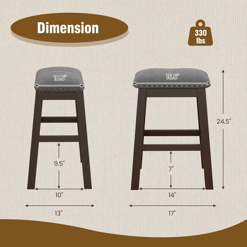 2 Piece 24.5 Inch Counter Height Bar Stool Set with Padded Seat-Gray by DirectDeals