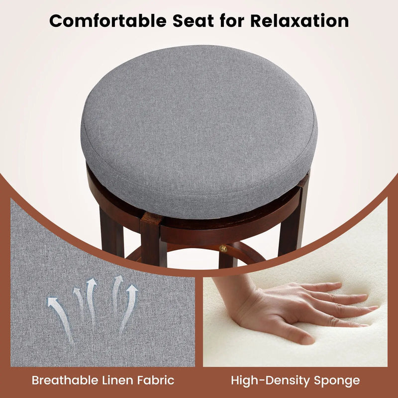 2 Pieces 26 Inch Counter Height Swivel Stool Set with Padded Cushion-Gray by DirectDeals