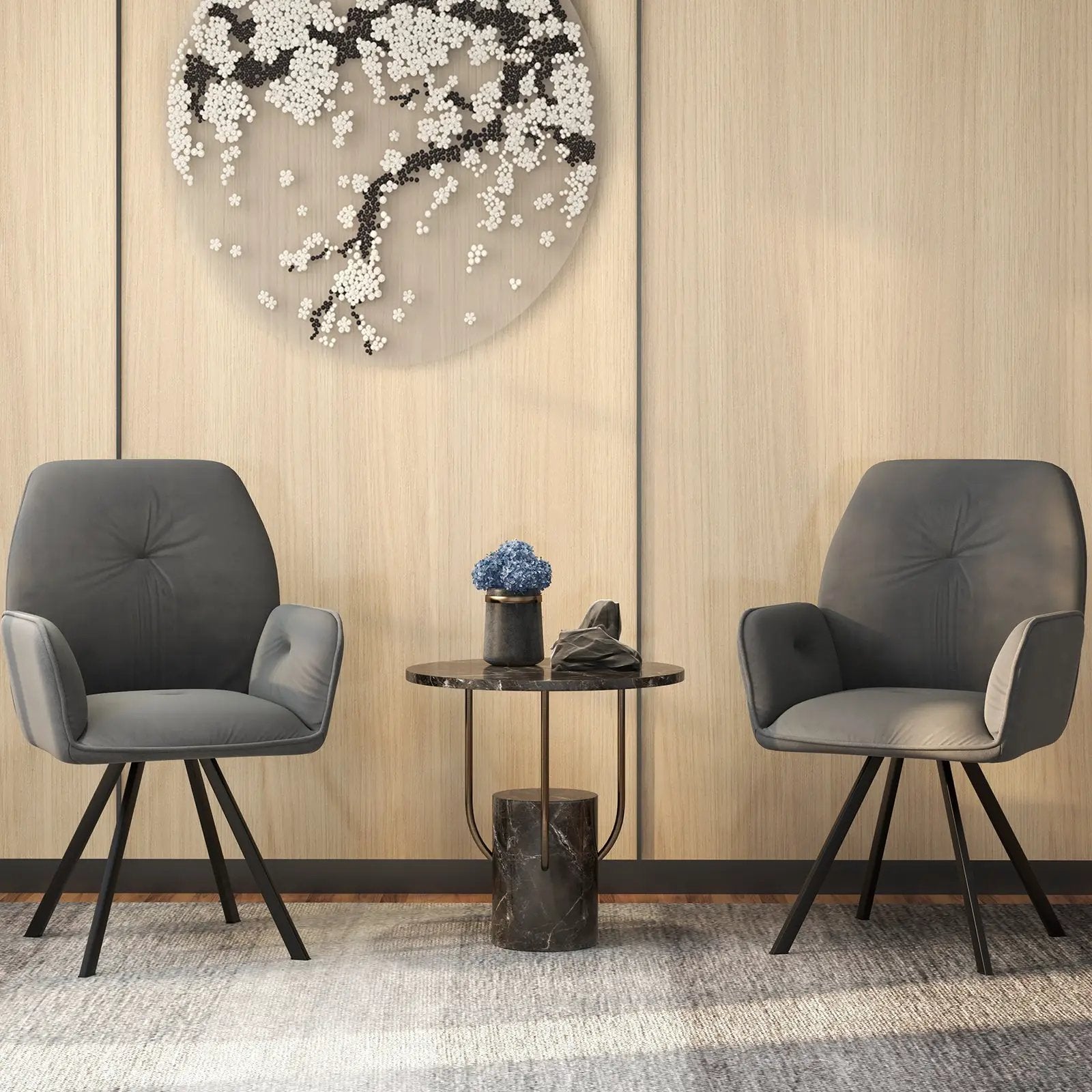 Set of 2 Swivel Accent Arm Chairs with Metal Legs and Wide Back-Gray by DirectDeals