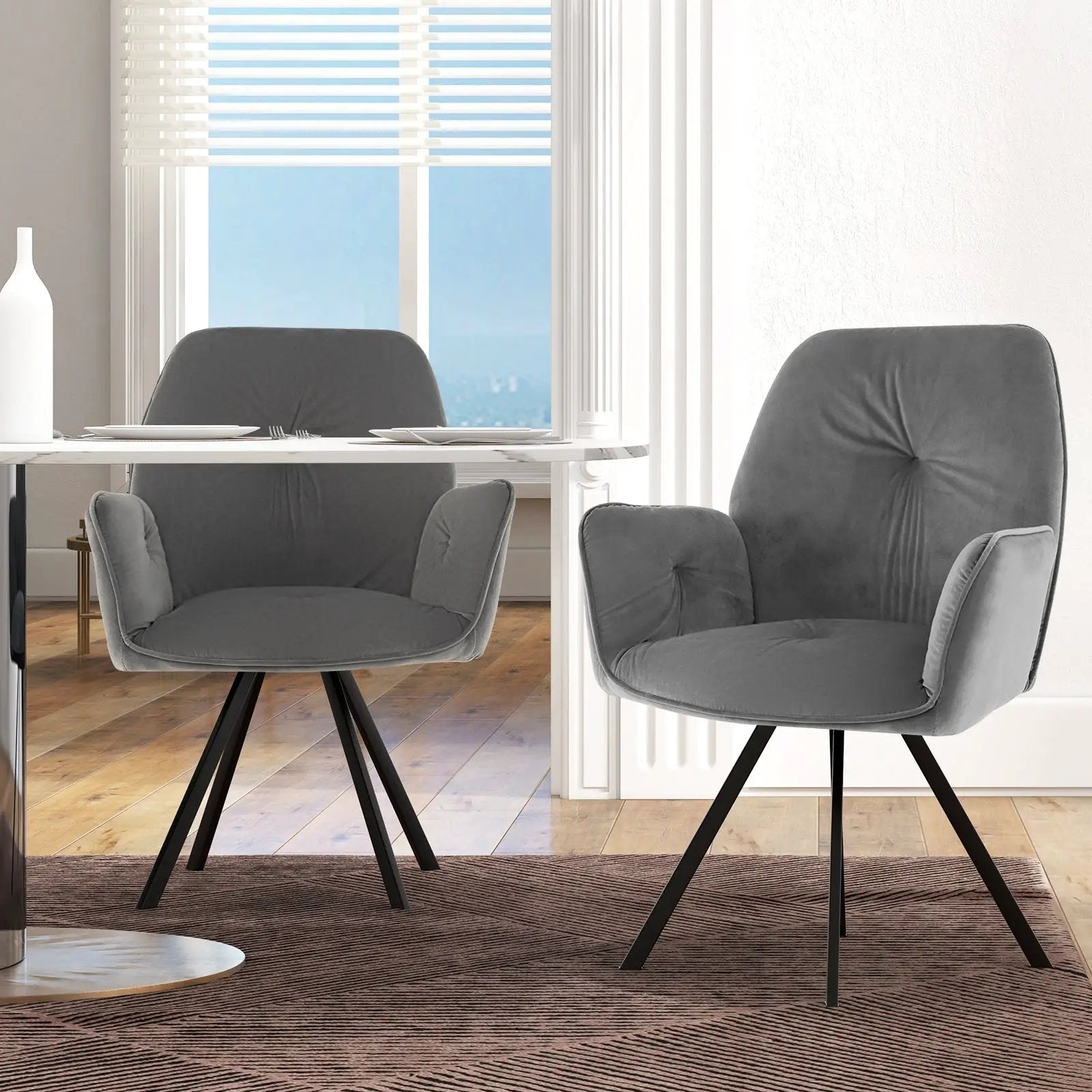 Set of 2 Swivel Accent Arm Chairs with Metal Legs and Wide Back-Gray by DirectDeals