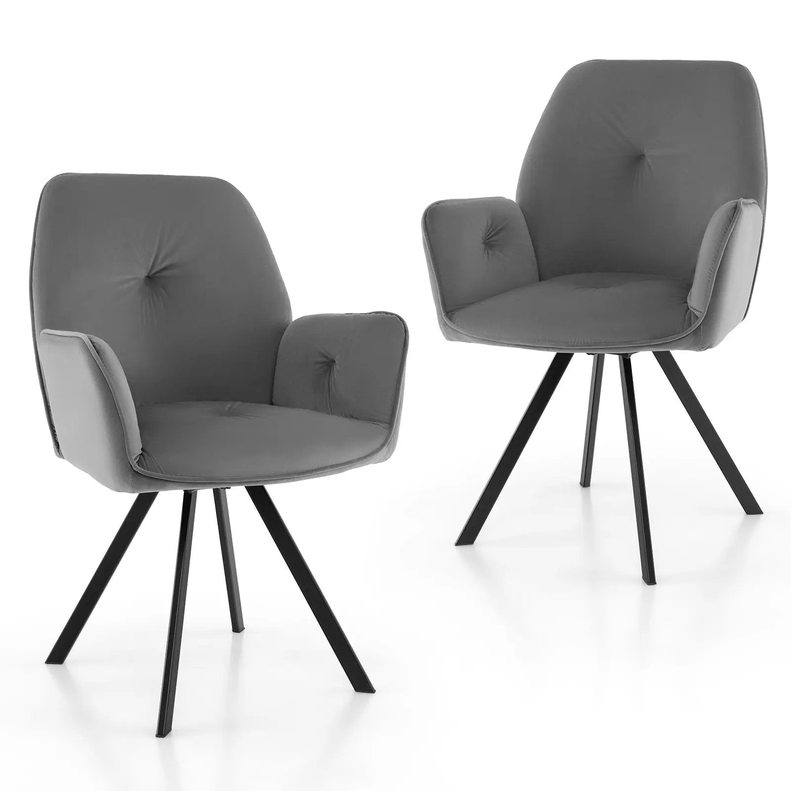 Set of 2 Swivel Accent Arm Chairs with Metal Legs and Wide Back-Gray by DirectDeals