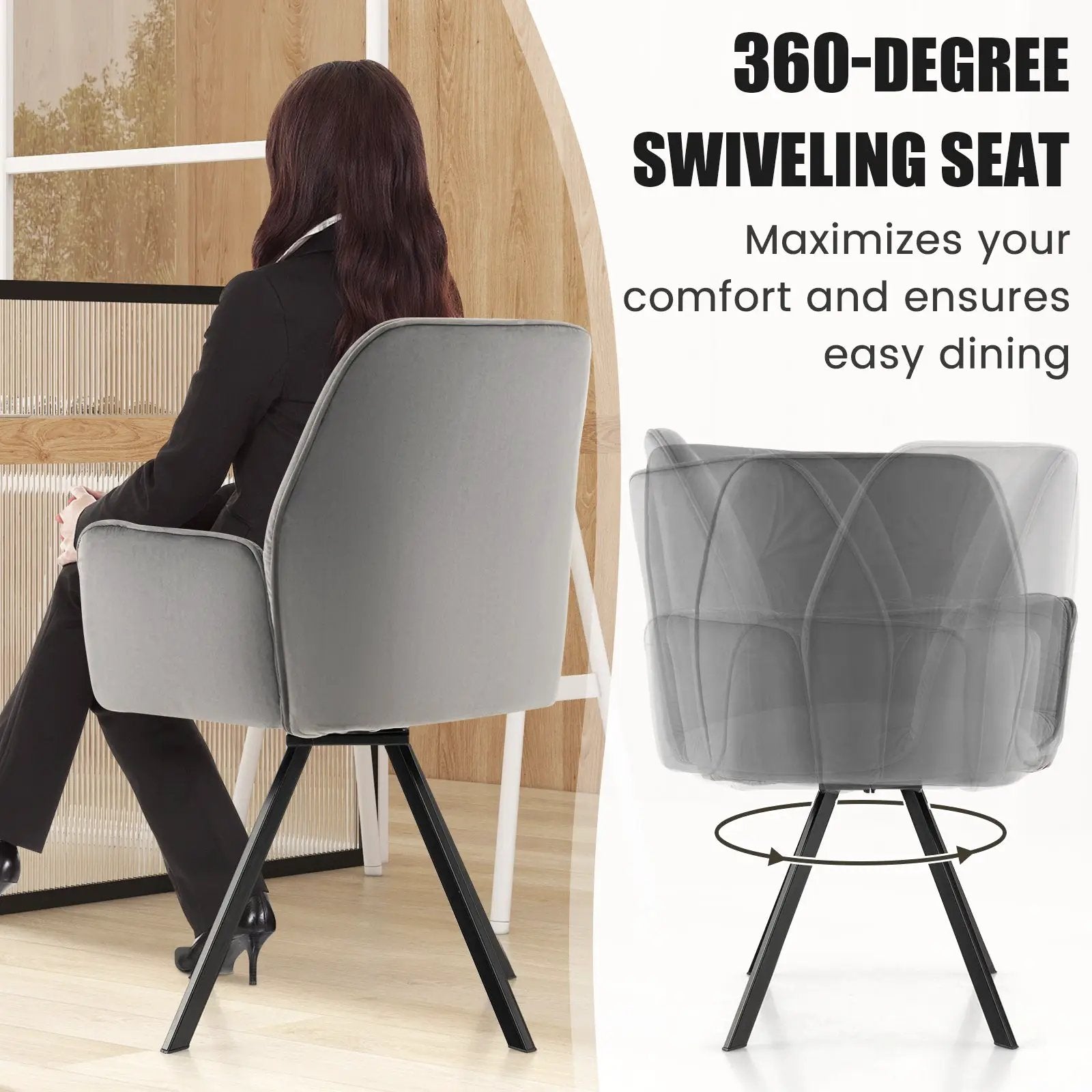 Set of 2 Swivel Accent Arm Chairs with Metal Legs and Wide Back-Gray by DirectDeals