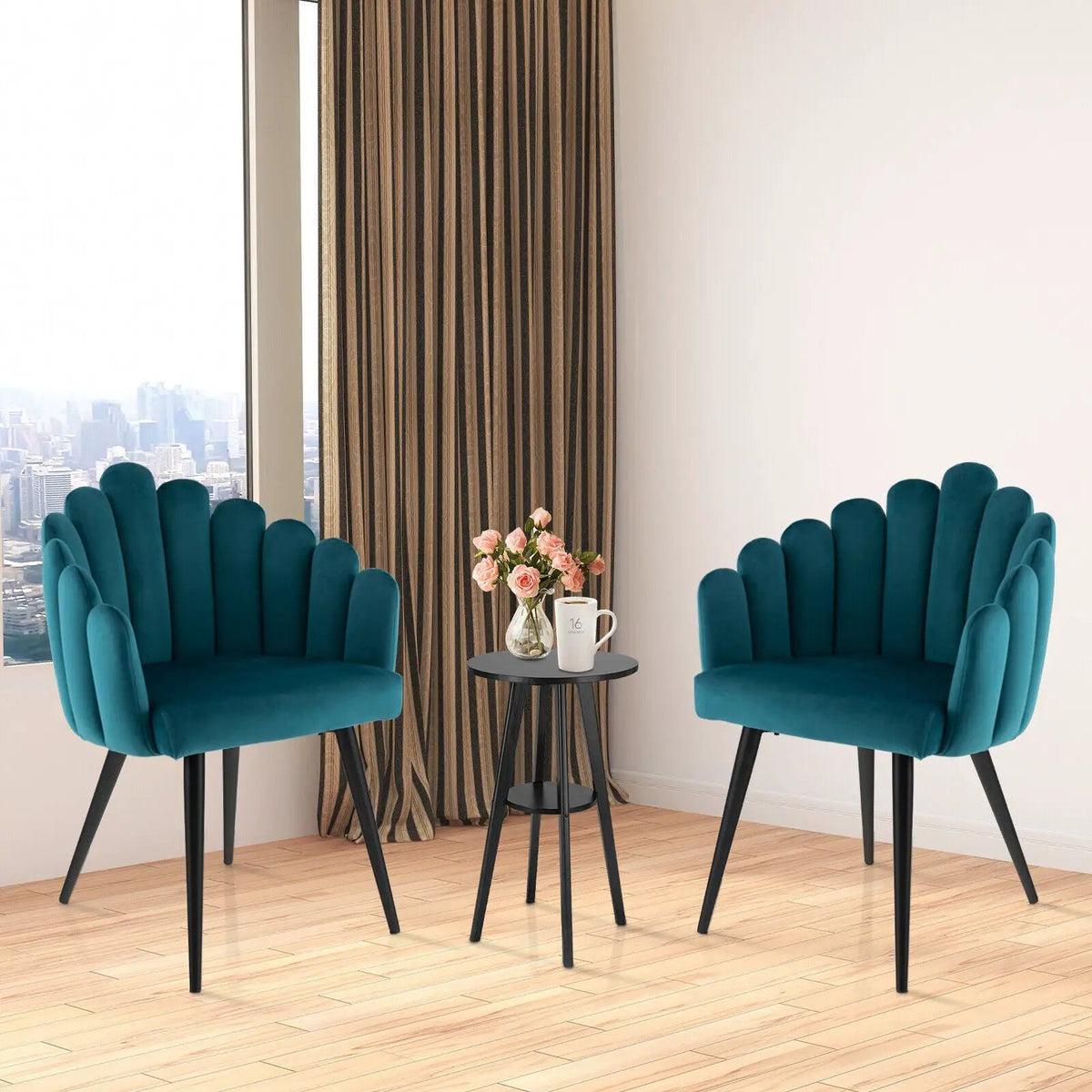 Modern Velvet Dining Chair with Metal Base and Petal Backrest by DirectDeals
