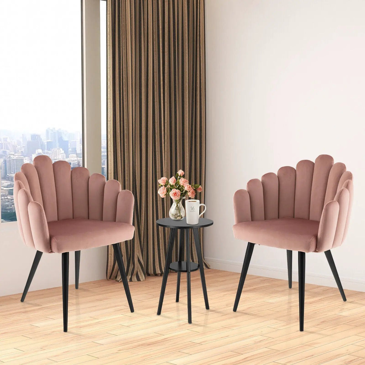 Modern Velvet Dining Chair with Metal Base and Petal Backrest by DirectDeals