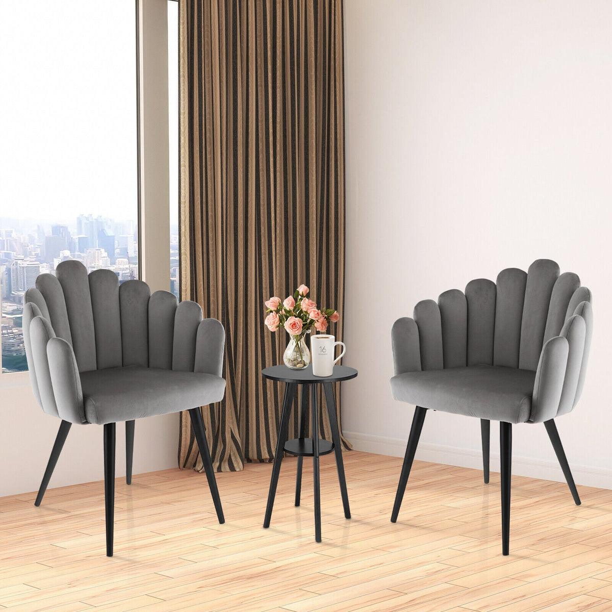 Modern Velvet Dining Chair with Metal Base and Petal Backrest, photo 25 of 32
