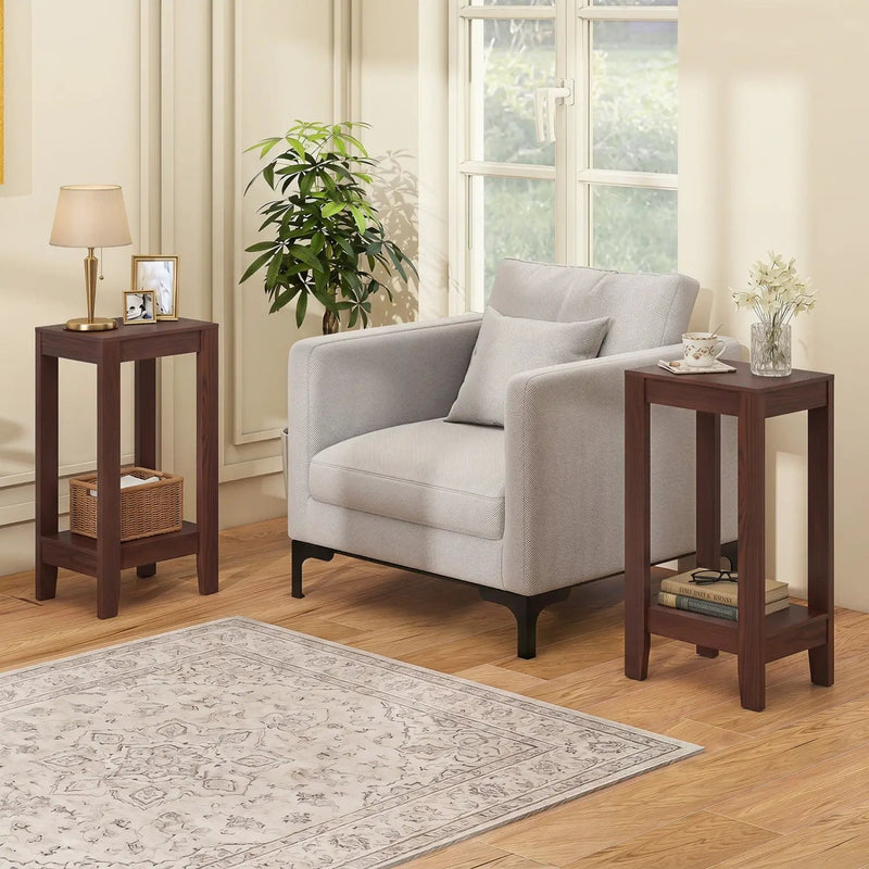 2-Tier End Tables with Storage Shelf, Set of 2 by DirectDeals