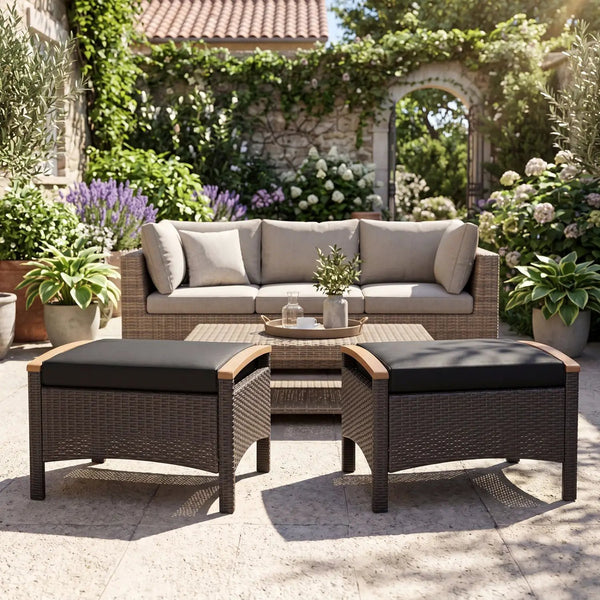 Wicker Patio Ottoman Set of 2 with Cushion, photo 2 of 16