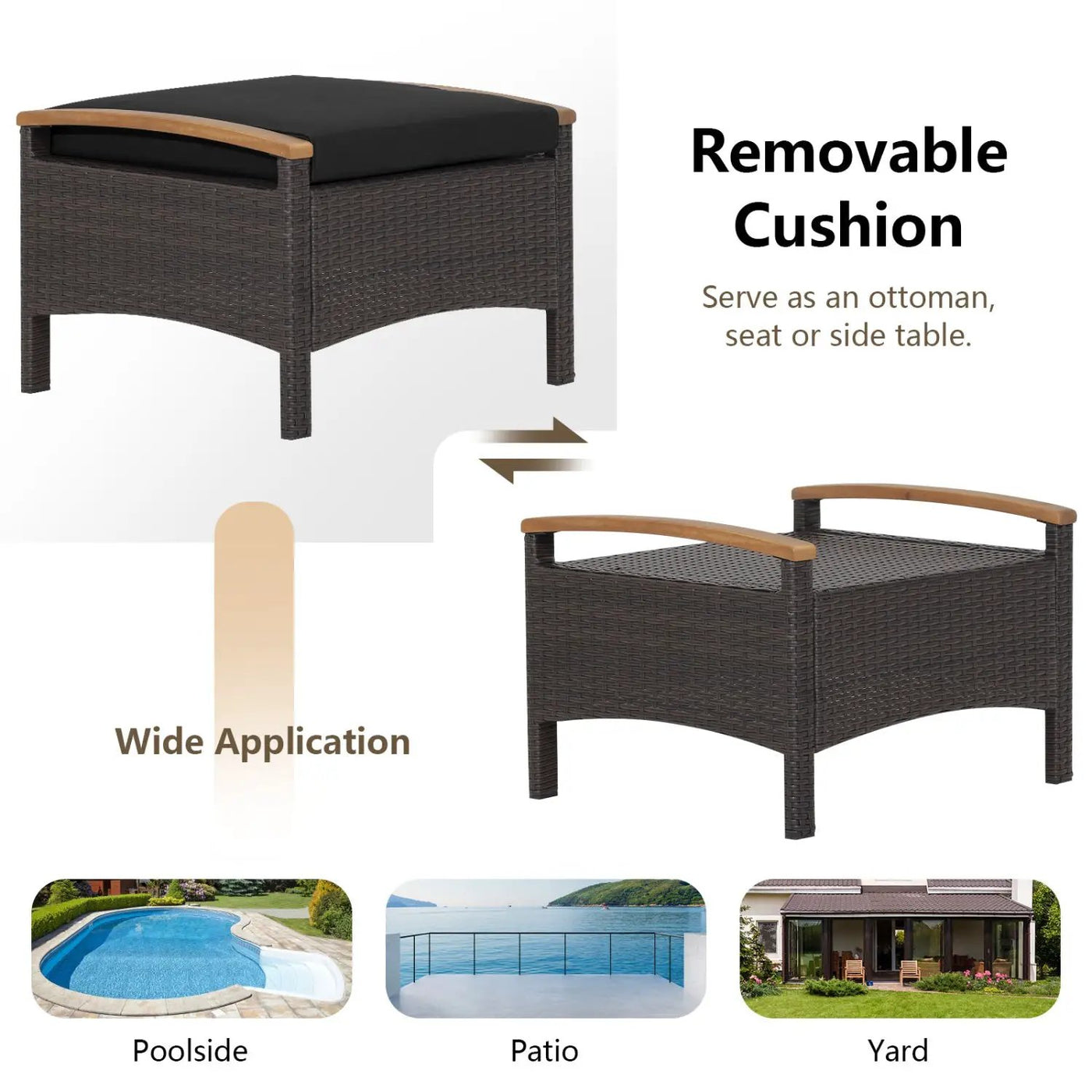 Wicker Patio Ottoman Set of 2 with Cushion by DirectDeals